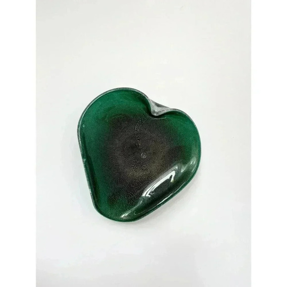 Green Murano Vamasa Barbini Italian Made Hand Blown Glass Heart Shaped Bowl - Picture 4 of 7